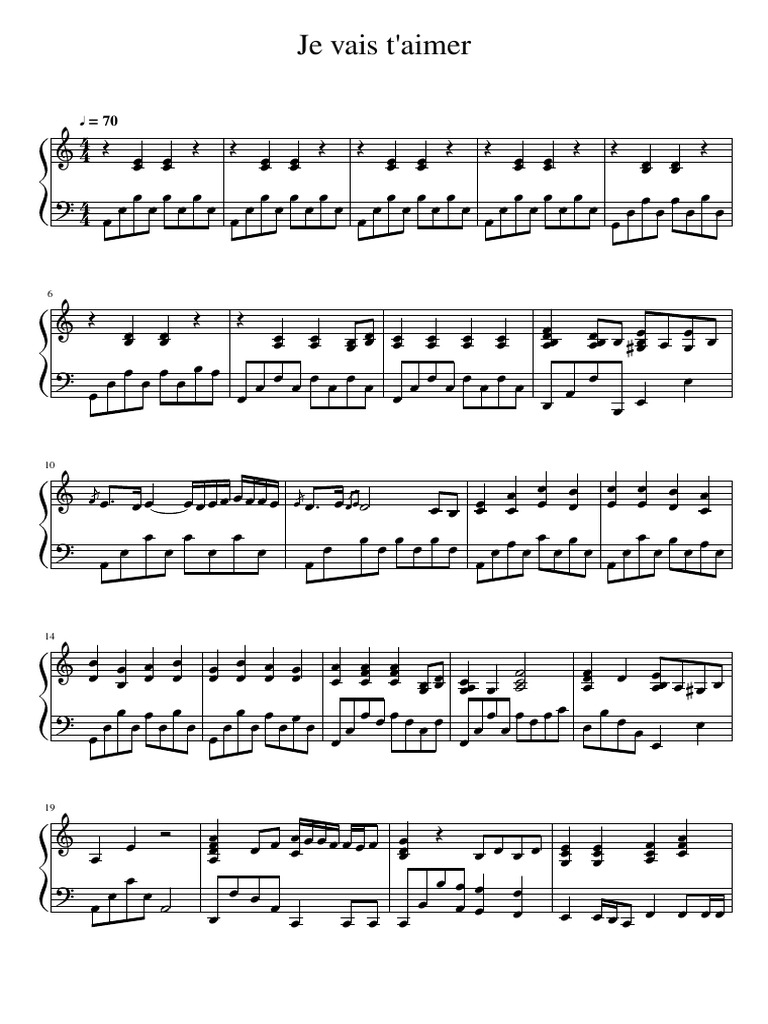 Partition Je Vais T Aimer Pdf Guitare Partition Piano Je Vais T'aimer | PDF