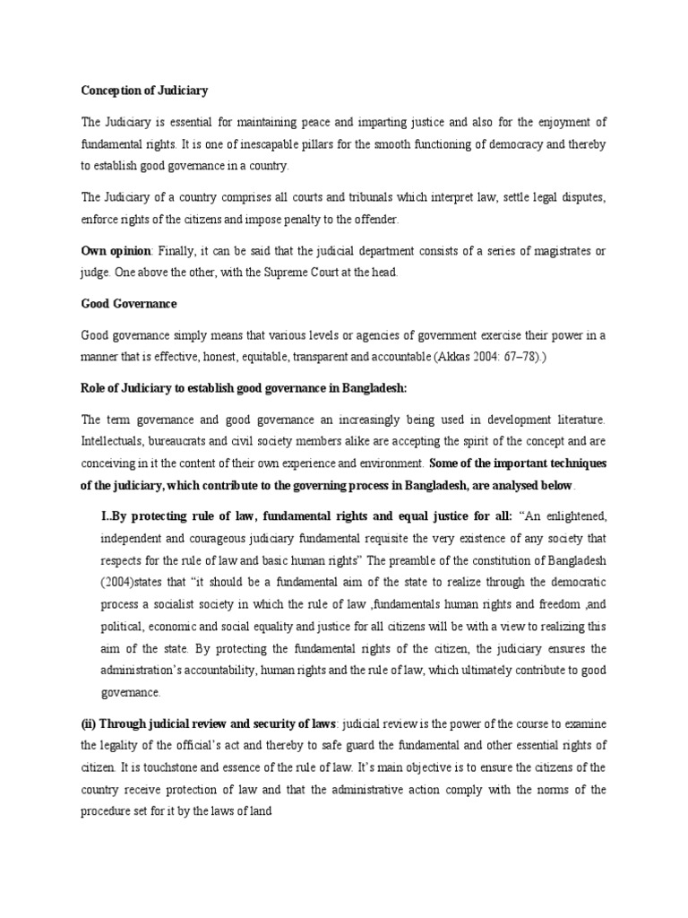 Judiciary's Role in Good Governance | PDF | Judiciaries | Rule Of Law
