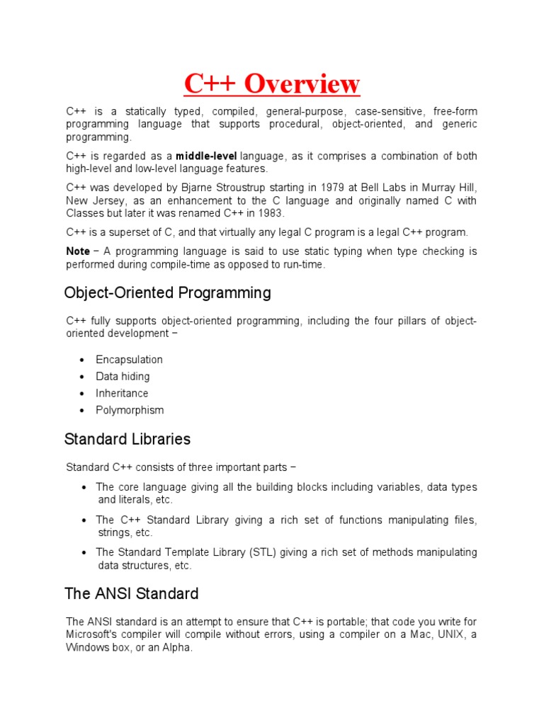 C++ Overview: Object-Oriented Programming | PDF | C++ | Information ...