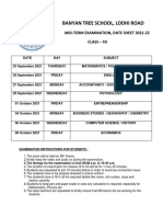 Date Sheet Mid-Term Examination - Class Xii (2021-22)