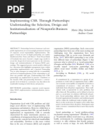 Implementing CSR Through Partnerships: Understanding The Selection, Design and Institutionalisation of Nonprofit-Business Partnerships