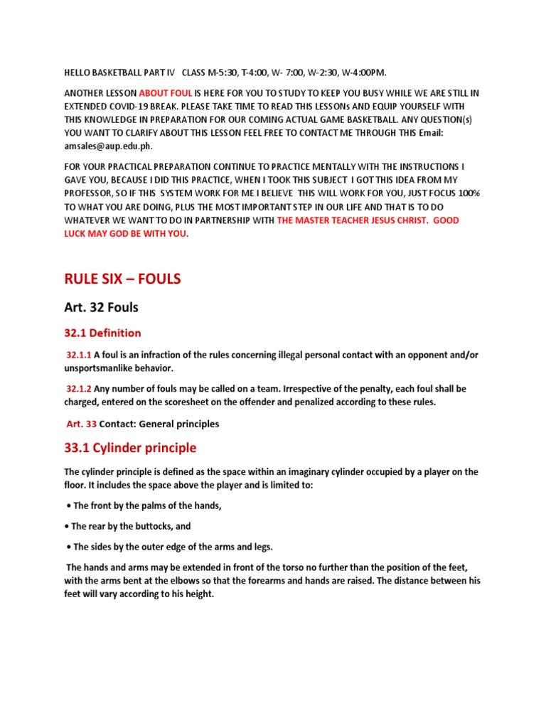 Basketball Foul | PDF | Sports Rules And Regulations | Games Of ...