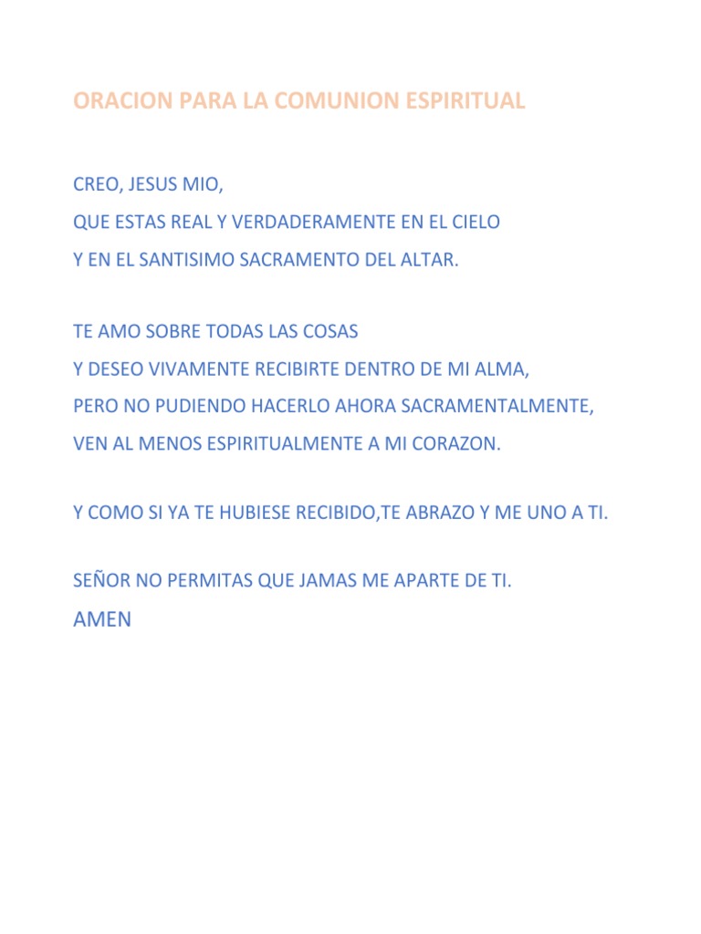 Oración para Comunión Espiritual | PDF | Religión y espiritualidad