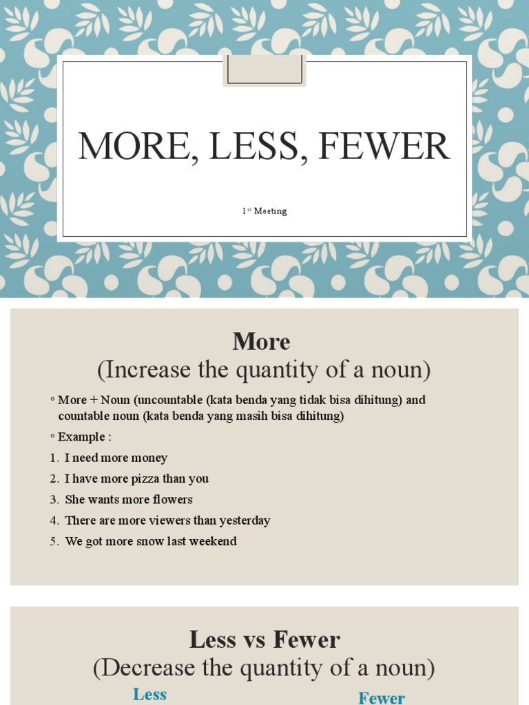 Meeting 1 (More, Less, Fewer) | PDF
