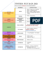 Activities List for July 26-29, 2021