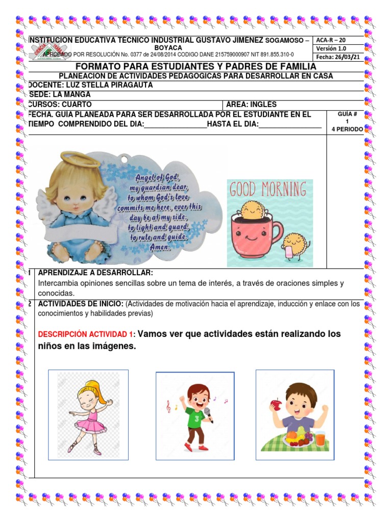Actividades de Inglés: Cuarto Periodo | PDF | Aprendizaje