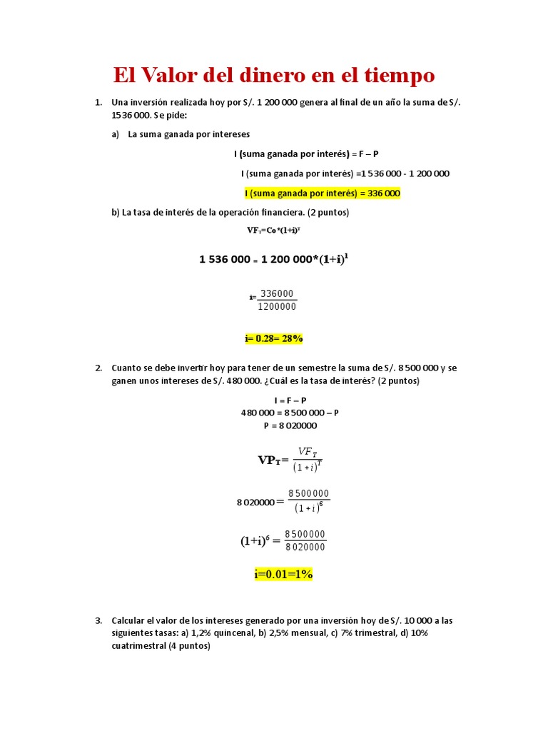 El Valor Del Dinero en El Tiempo (Eercicios de Aplicación 3 Y 4) | PDF ...