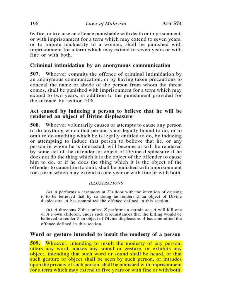 Penal Code Act 574 Section 509 | PDF | Crime & Violence | Crimes