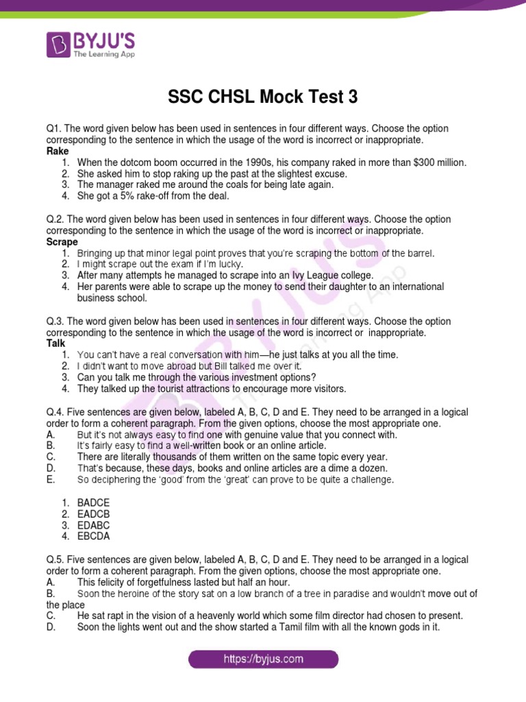 SSC CHSL Mock Test 3 | PDF | Pollination | Flowers
