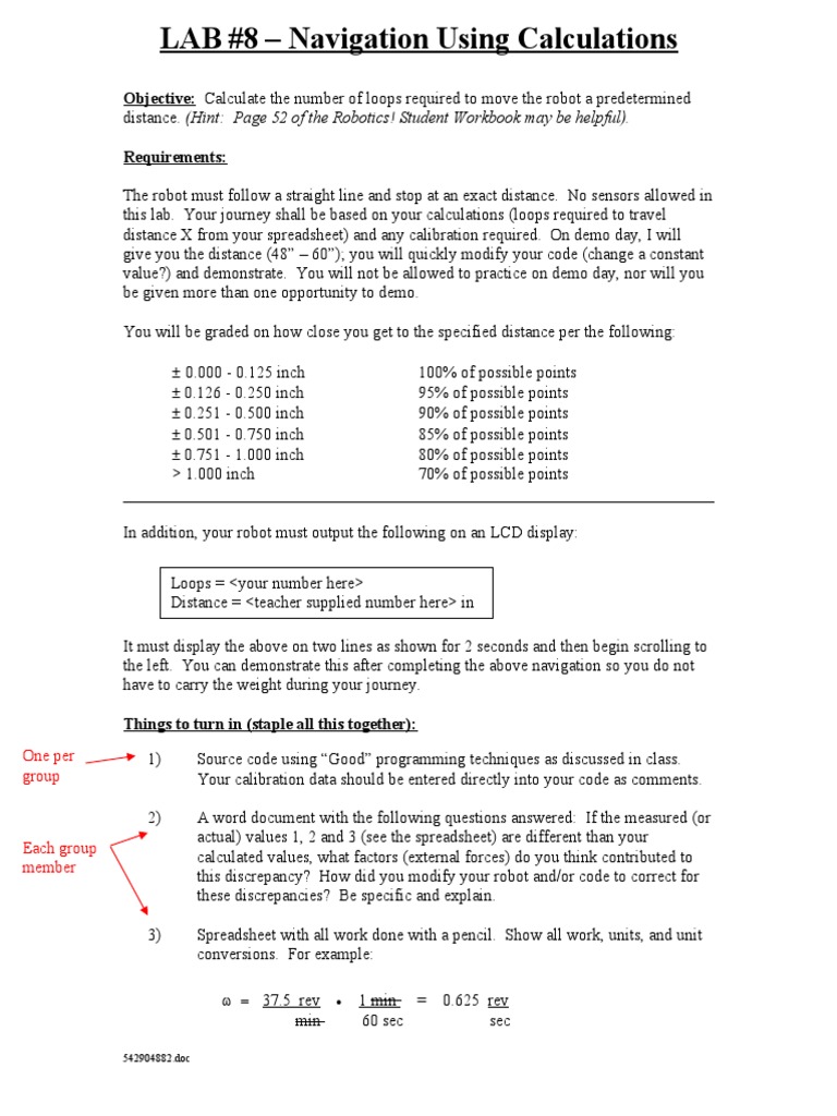Robot Navigation Calculation Lab | PDF | Spreadsheet | Calibration