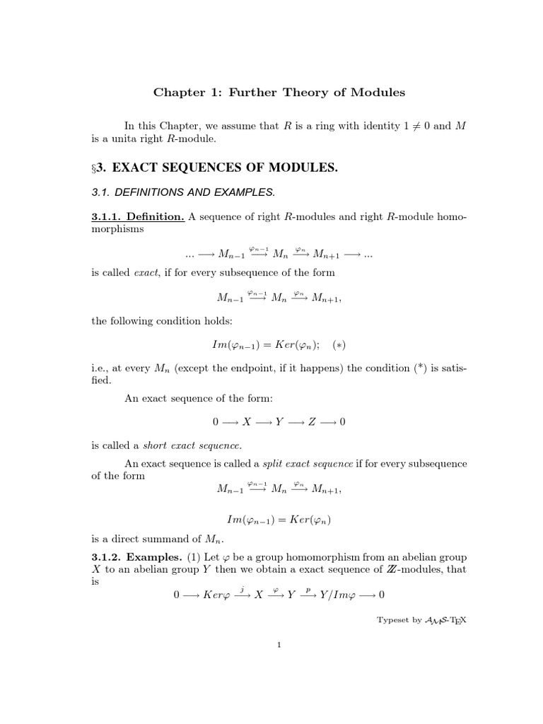 Chapter 1: Further Theory of Modules: 3.1. Definitions and Examples ...