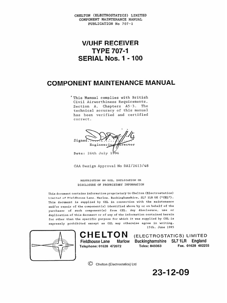 + Chelton: V/Uhf Receiver TYPE 707-I SERIAL Nos. 1 - 100 | PDF ...