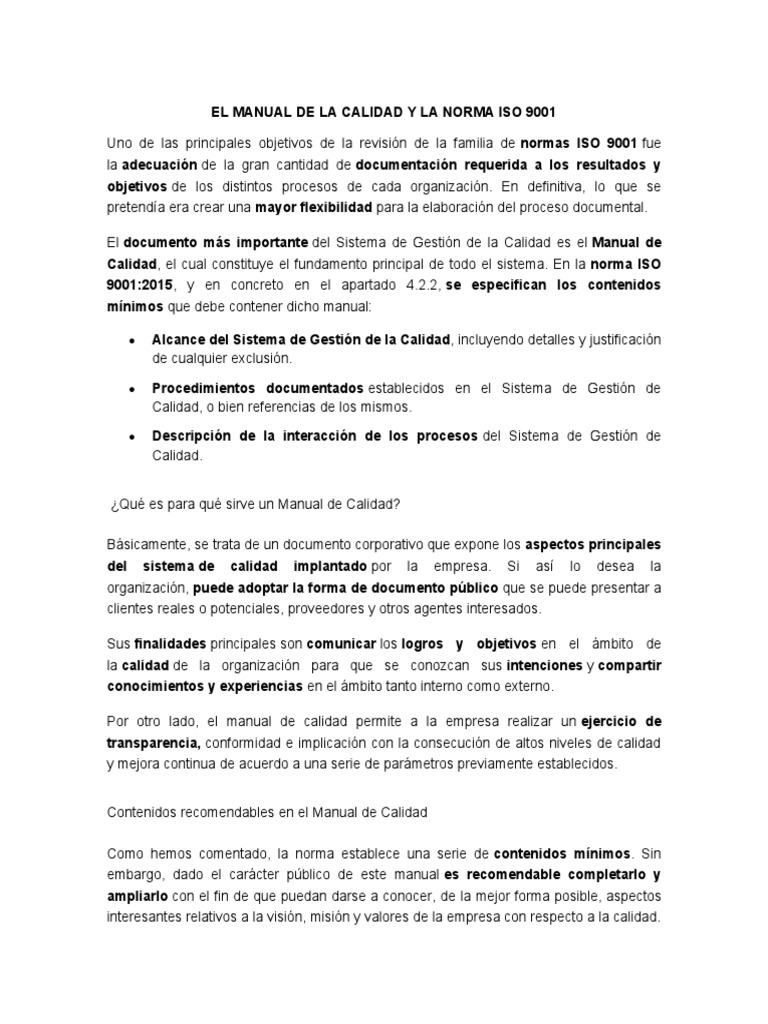 El Manual de La Calidad y La Norma Iso 9001 | PDF | Calidad (comercial ...