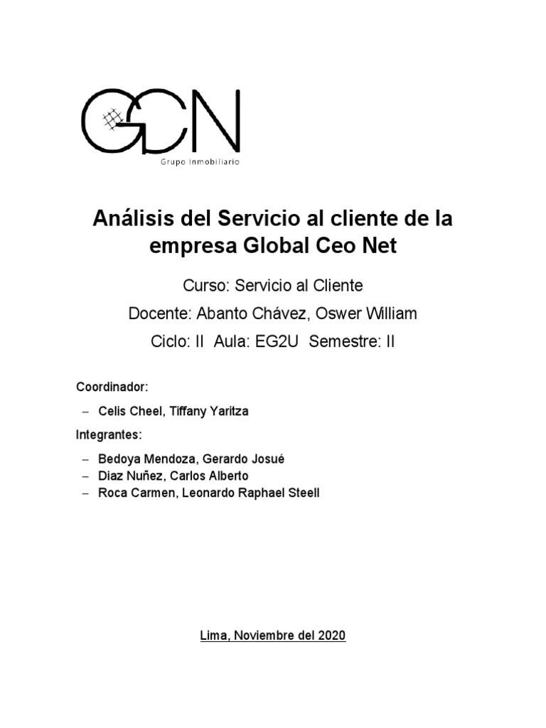 PROYECTO DE SERVICIO AL CLIENTE - Global Ceo Net Inmobiliaria - G2RT ...