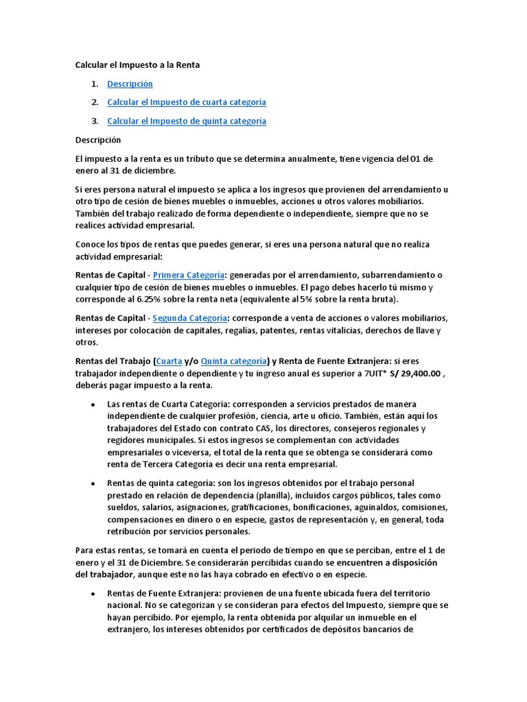 Cálculo del Impuesto a la Renta en Perú | PDF | Impuesto sobre la renta ...
