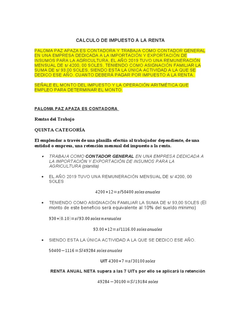 Cálculo de Impuesto a la Renta 2019 | PDF | Salario | Impuesto sobre la ...