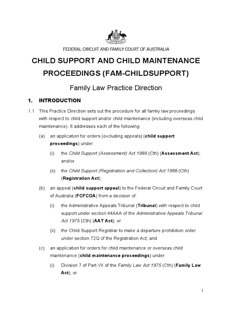 Family Law Practice Direction - Child Support and Child Maintenance ...