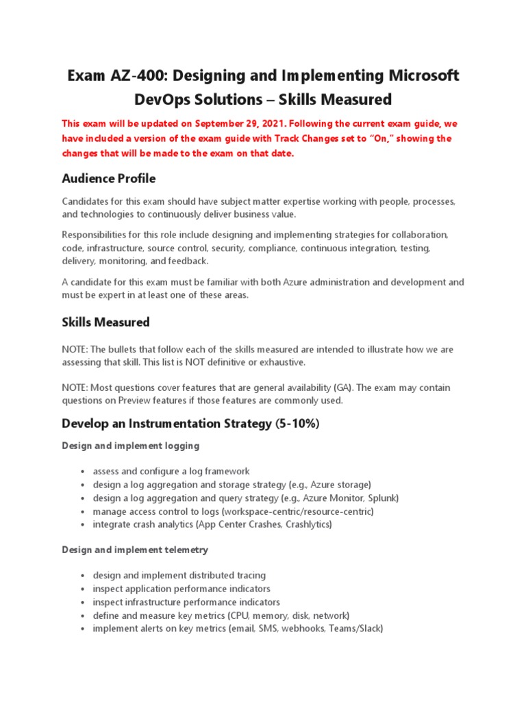 Exam Az 400 Designing and Implementing Microsoft Devops Solutions ...