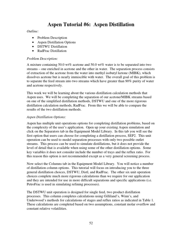 DSTWU Distillation of Acetone and Water | PDF | Distillation | Chemical ...