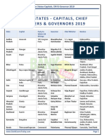 Indian States - Capitals, Chief Ministers & Governors 2019