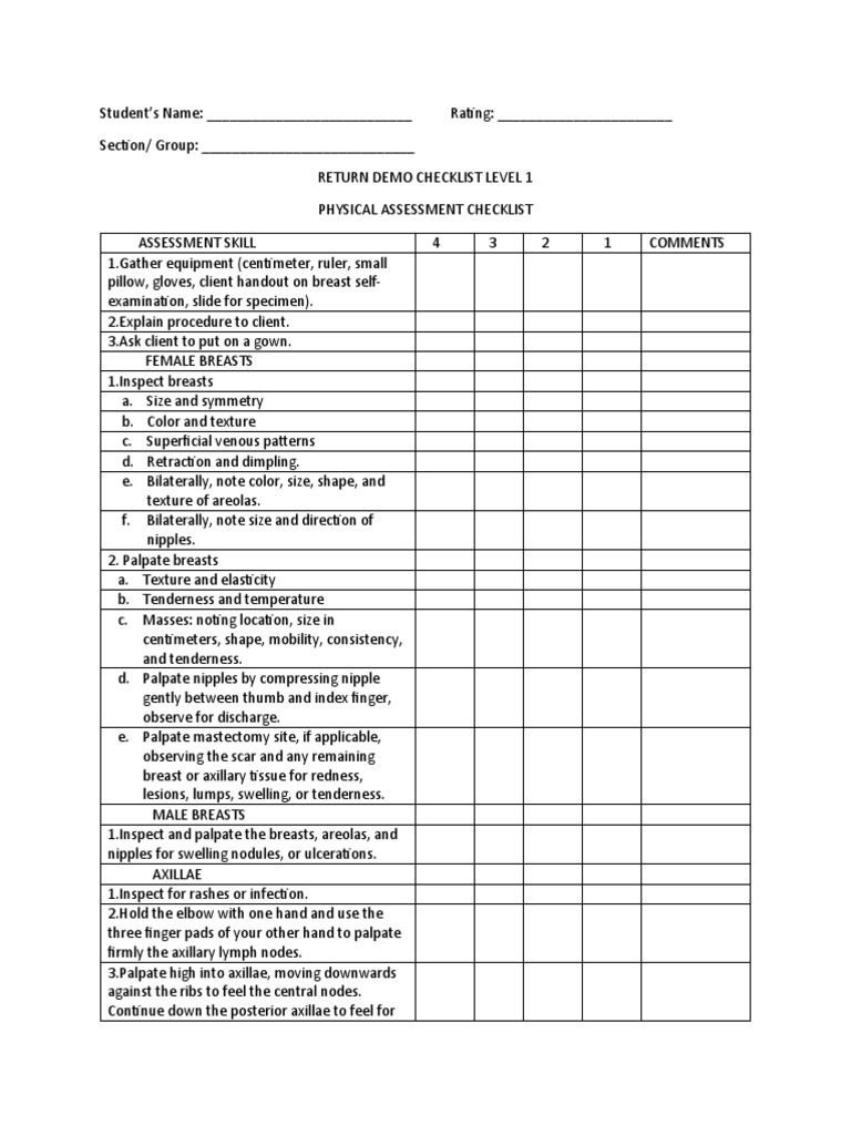 Checklist Female and Male Breast Heart and Neck | PDF | Pulse | Breast