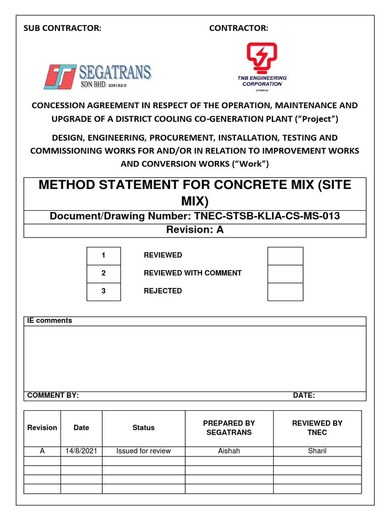 Method Statement for G30N Concrete Mix | PDF | Construction Aggregate ...