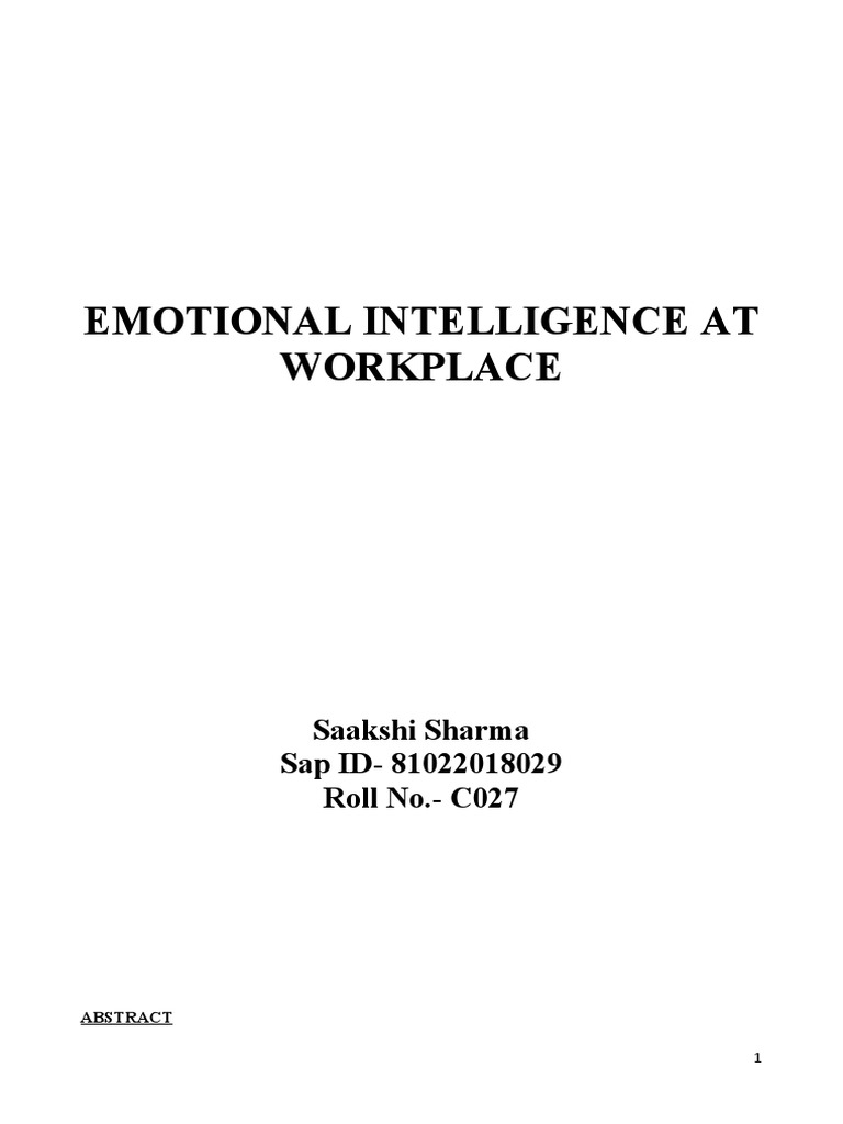 Emotional Intelligence in the Workplace | PDF | Emotional Intelligence ...