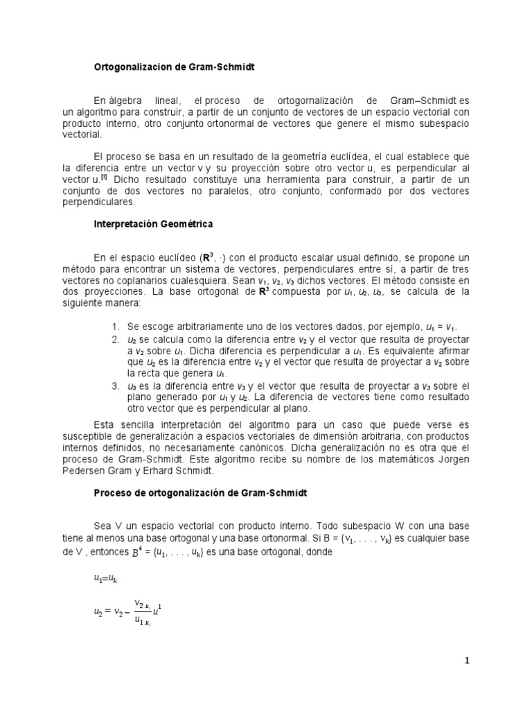 Ortogonalización de Gram-Schmidt en R³ | PDF | Espacio vectorial ...
