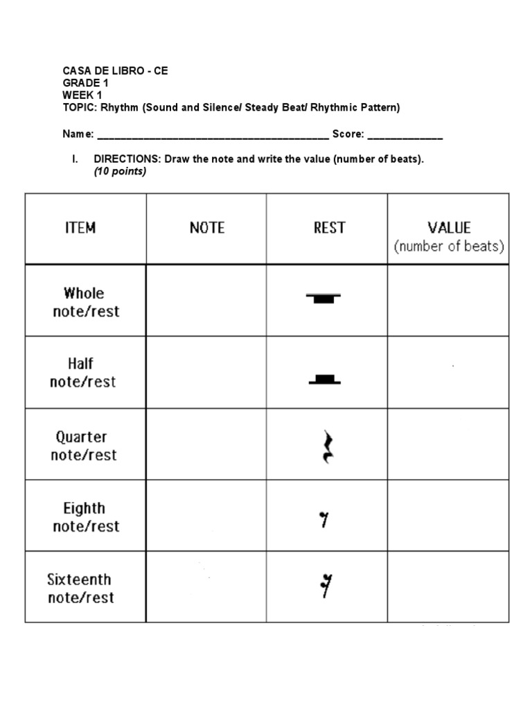 WEEK 1 (MUSIC) - Rhythm (Sound and Silence - Steady Beat - Rhythmic Pattern) | PDF