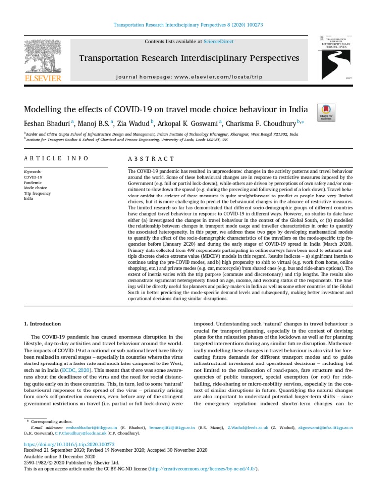 Modelling The Effects of COVID-19 On Travel Mode C | PDF | Survey ...
