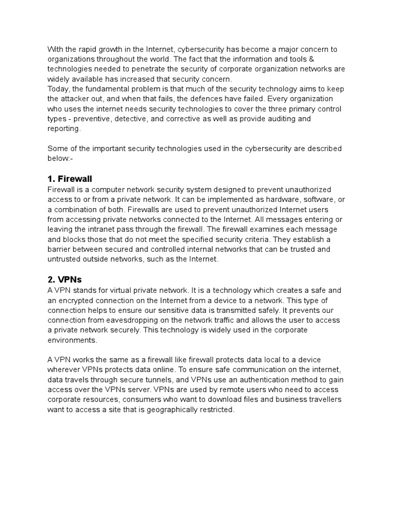 Cybersecurity: Firewalls and VPNs Explained | PDF | Security | Computer ...