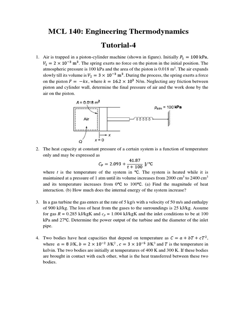 Engineering Thermodynamics Problems | PDF | Teaching Methods ...