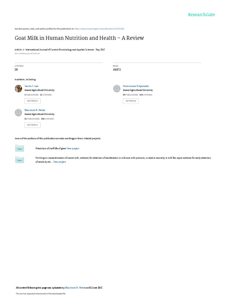Goat Milk in Human Nutrition and Health - A Review: Article | PDF ...