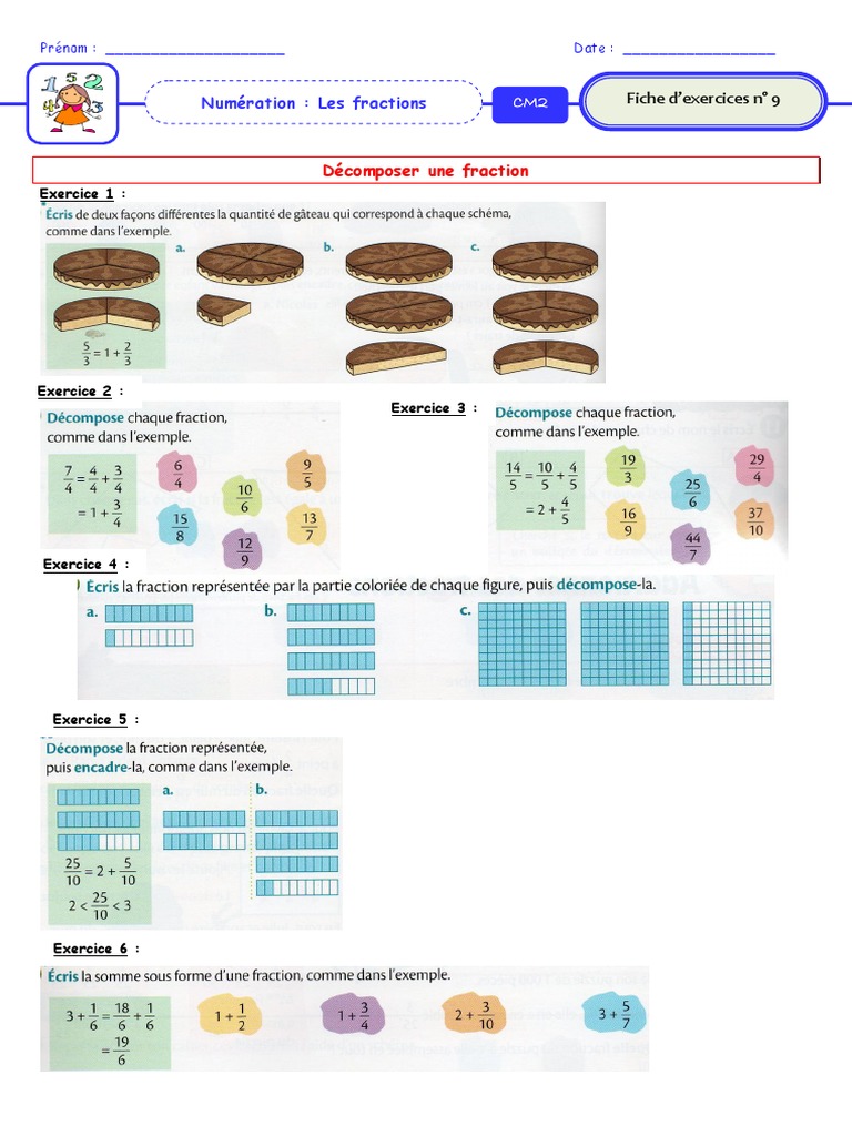Décomposer Une Fraction Exercice Cm2 Fiche 9 Decomposer Une Fraction | PDF