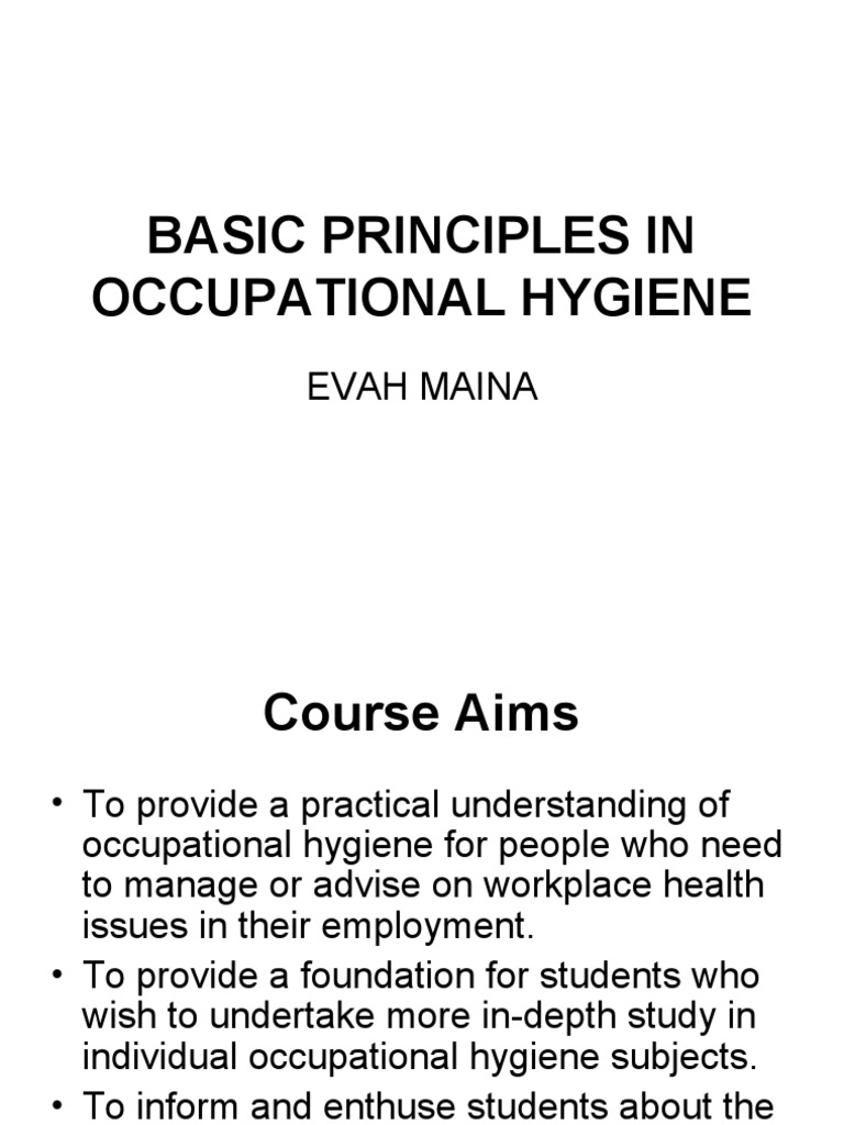 Basic Principles in Occupational Hygiene Evah Maina PDF