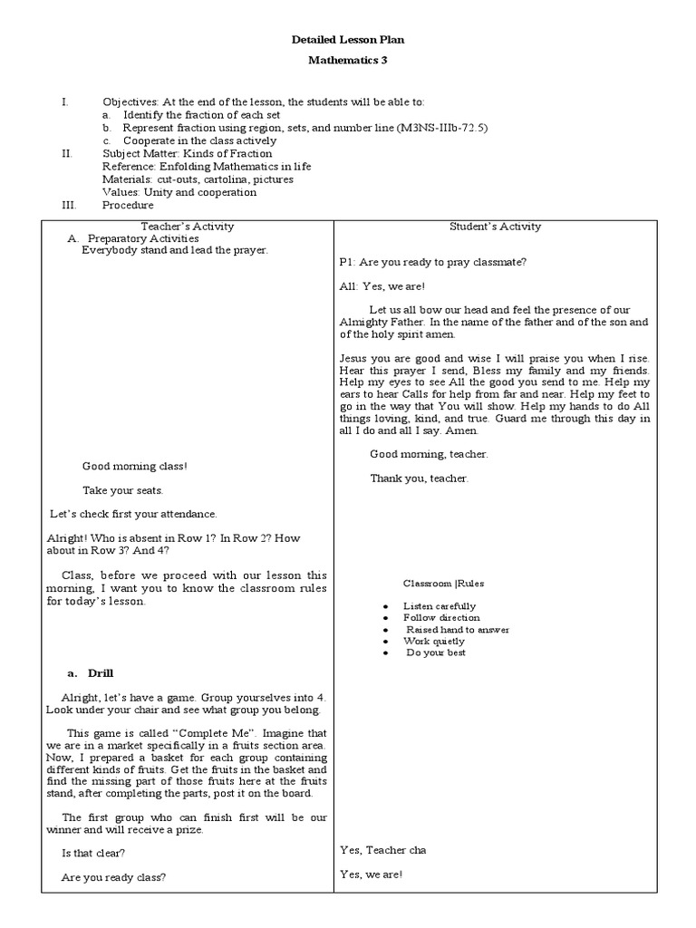Detailed Lesson Plan Mathematics 3 | PDF | Numbers