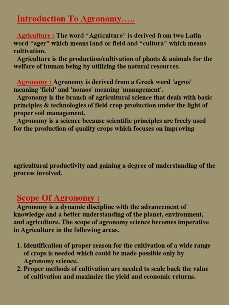 Introduction To Agronomy | PDF | Agriculture | Foods