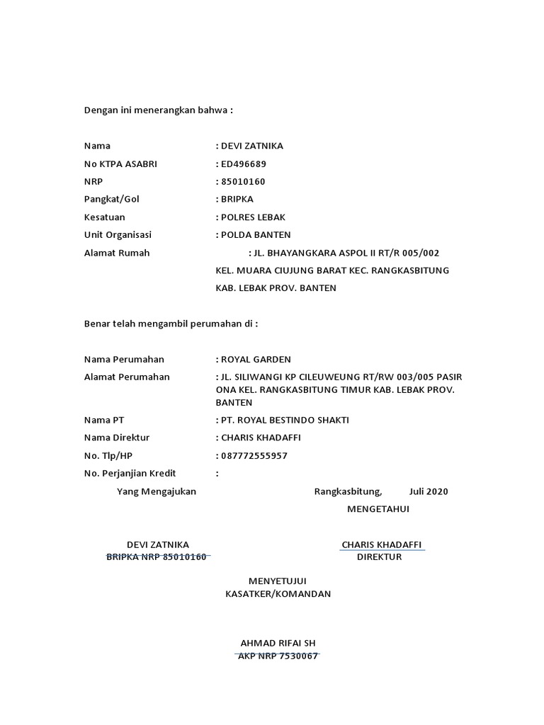 Surat Pernyataan Kanit Pdf