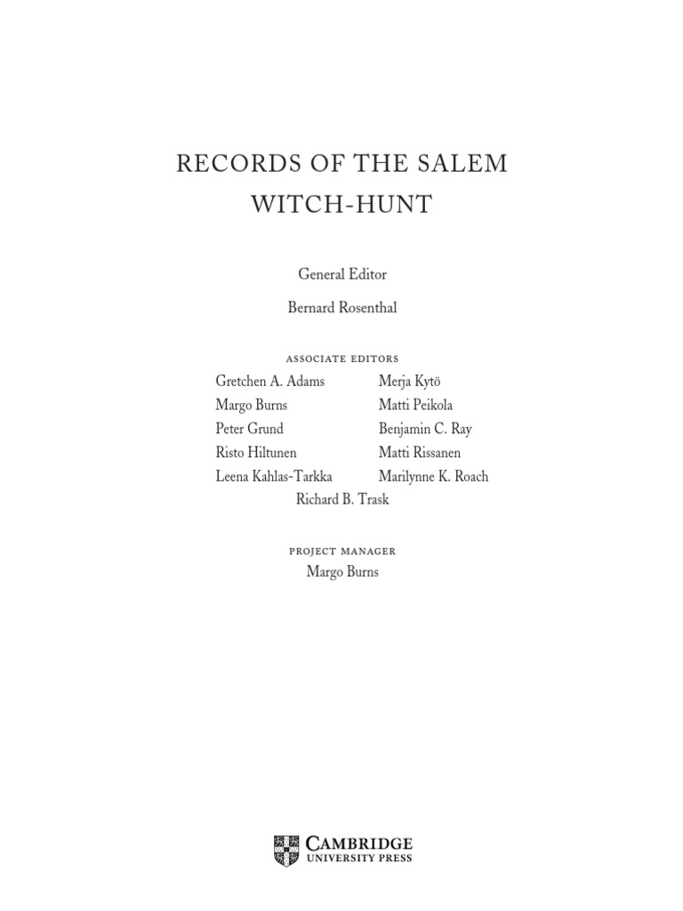 Bernard Rosenthal - Records of The Salem Witch-Hunt | PDF | English  Language | Philology