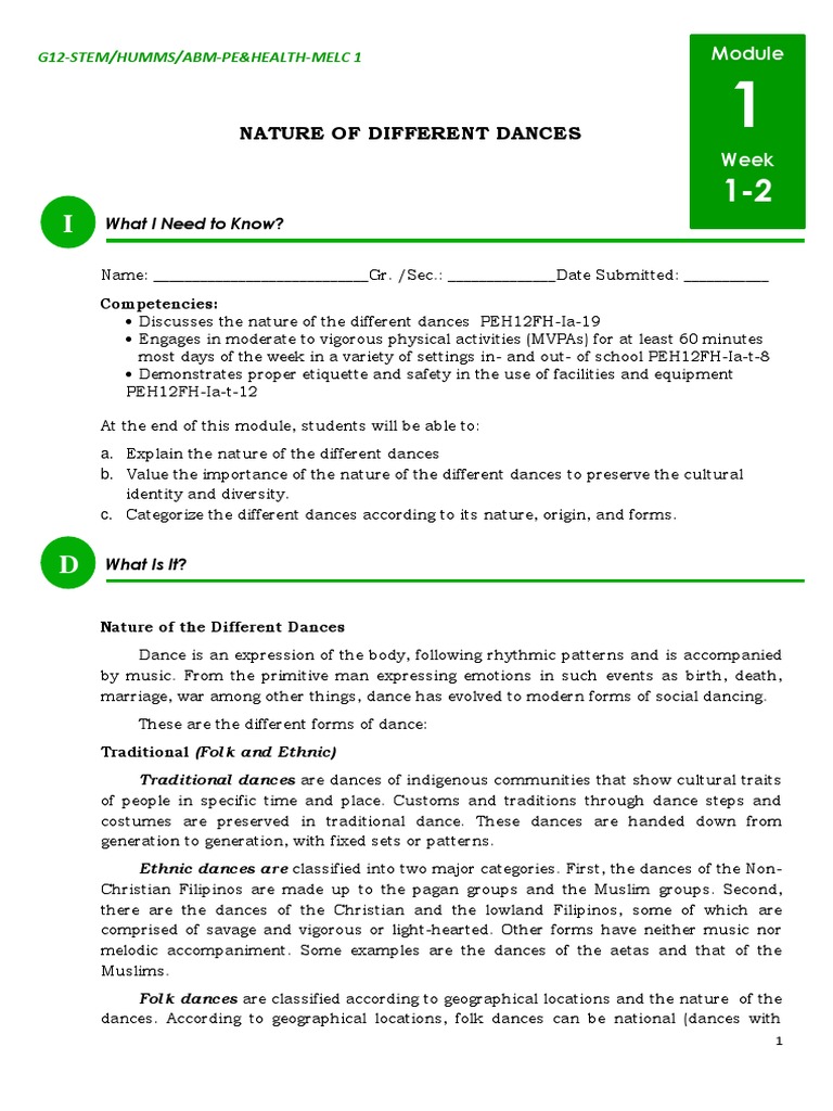 Nature of Different Dances What I Need To Know? PDF Dances