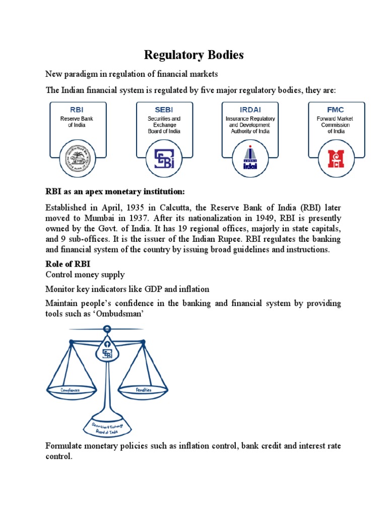 Regulatory Bodies | PDF | Reserve Bank Of India | Money