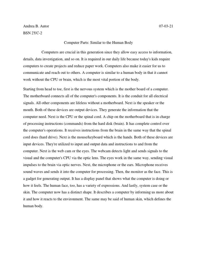 Computer Parts as Human Body Analogy | PDF