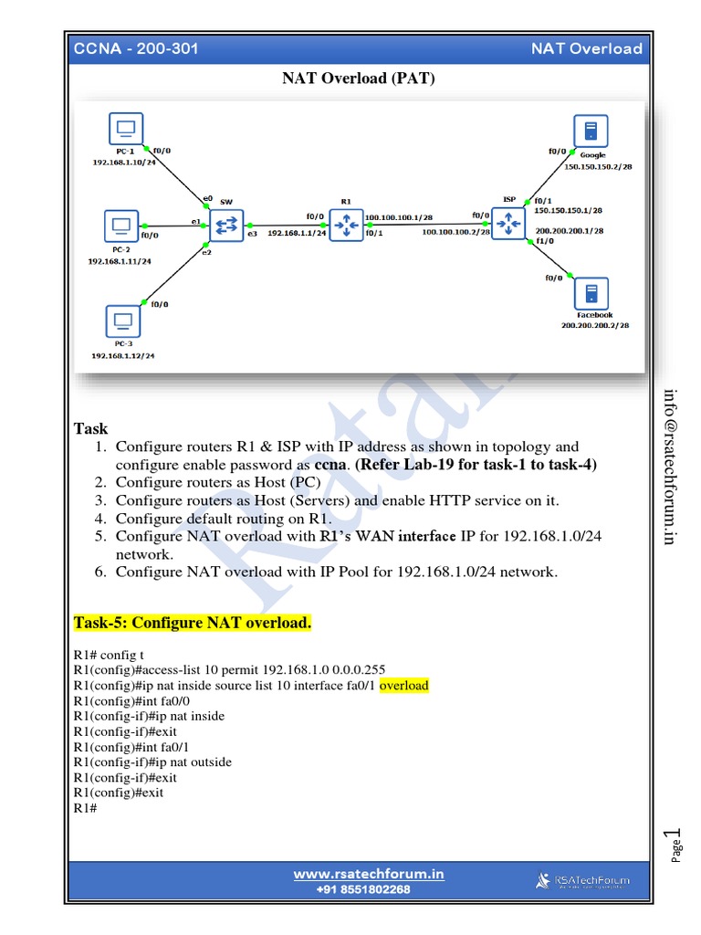Configuring NAT Overload in CCNA 200-301 | PDF | Ip Address | Router ...