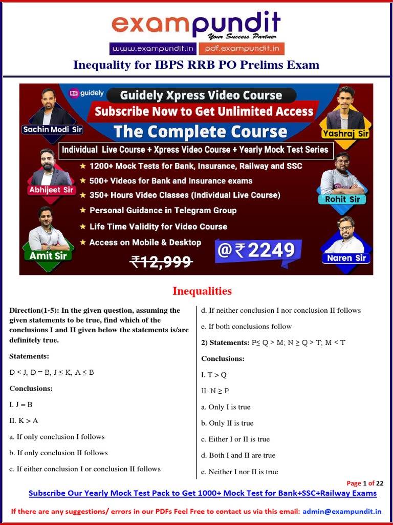 Expected Inequality Questions For Ibps RRB Po Prelims Exam | PDF ...