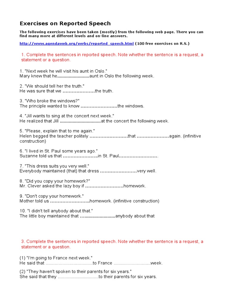 Exercises On Reported Speech | PDF