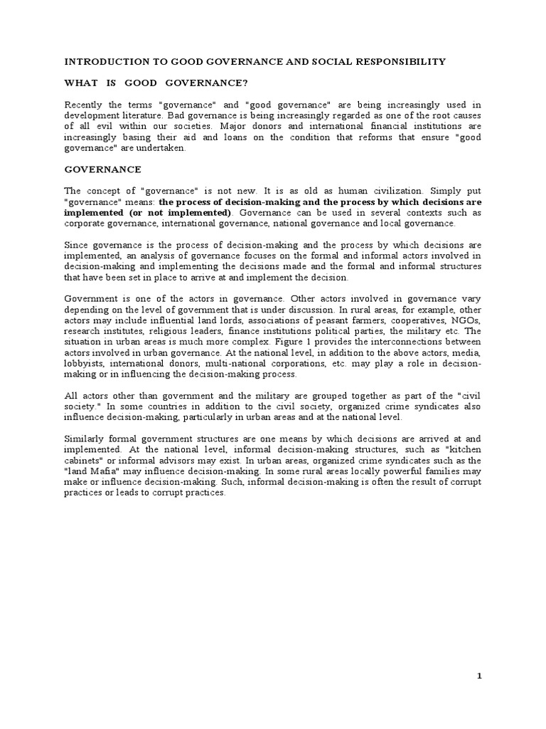 Good Governance and Social Responsibility | PDF | Corporate Social ...