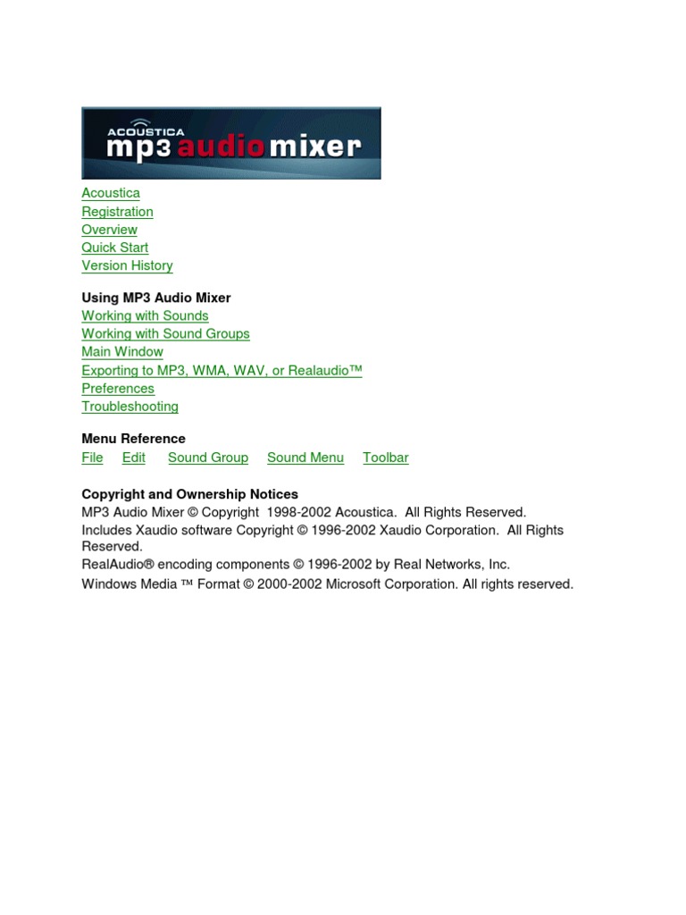 Acoustica MP3 Audio Mixer Manual PDF Mp3 Audio Electronics