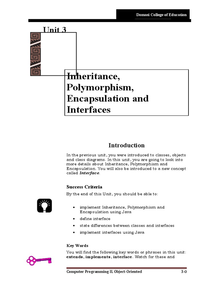 Unit 3: Inheritance, Polymorphism, Encapsulation and Interfaces | PDF ...