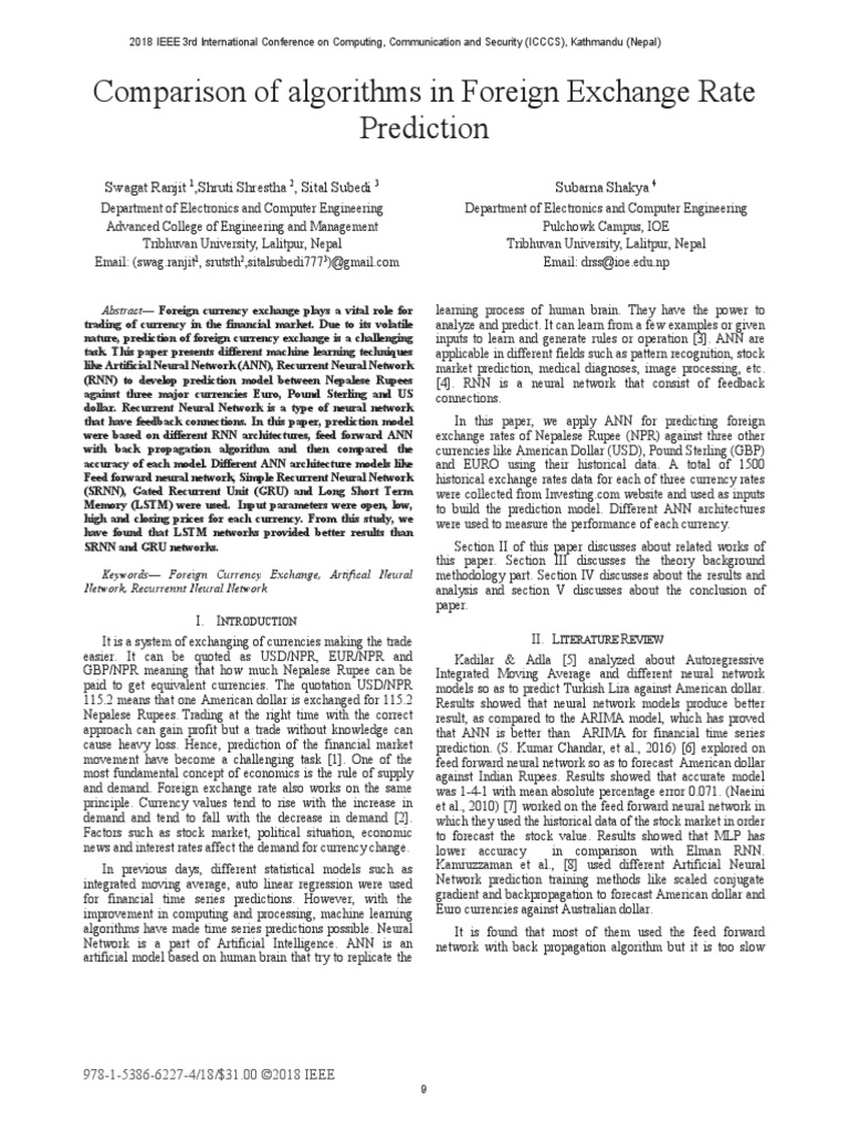Comparison of Algorithms in Foreign Exchange Rate Prediction | PDF ...