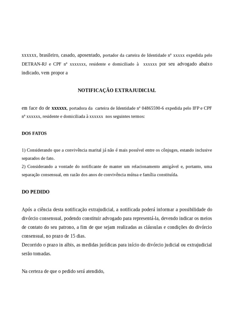Notificação Extrajudicial para Divórcio | PDF